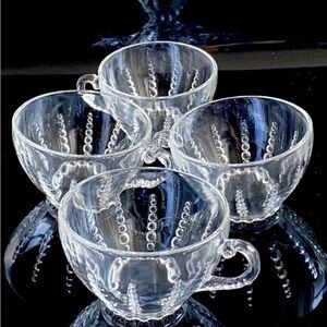 Vintage Federal Depression Clear Glass Columbia Pattern Tea Coffee Cups Set Of 4